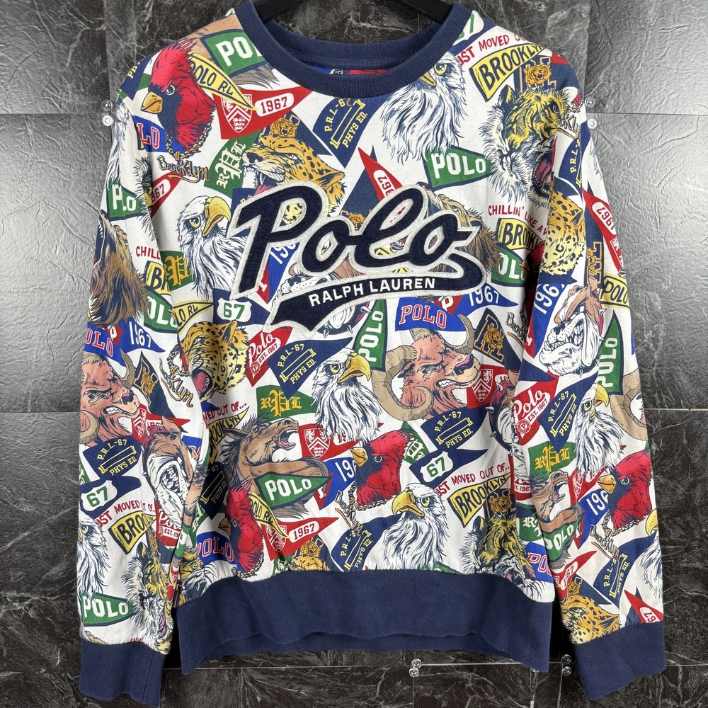 Polo Ralph Lauren Men's White Pennant Mascot Sweatshirt Medium